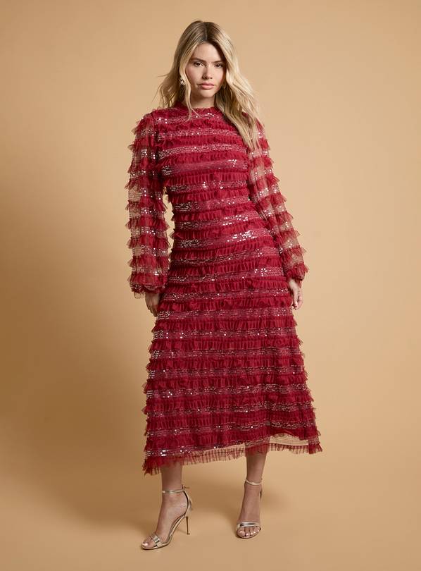 OASIS Long Sleeve Printed Mesh Midi Dress 14